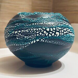 "Celestial Waves" Crawl Glaze Vase